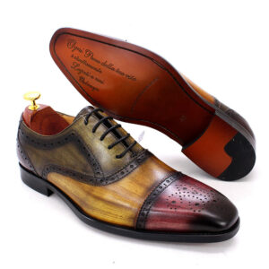 Homme Farnham – Red Three-Tone Italian Leather Brogues Shoes