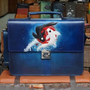Koinobori Japan Personalized Handcrafted-Carved Leather Briefcase