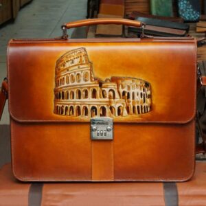 Roma Personalized Handcrafted-Carved Leather Briefcase