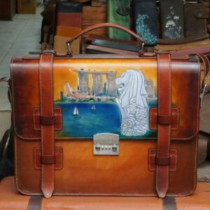 Singapore Personalized Handcrafted-Carved Leather Briefcase