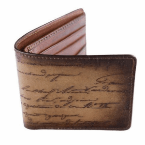 Homme Leather Scripto Patina Sand Wallet Medium