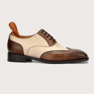 Homme Ancona – Blake Stitch Two-Tone Formal Oxford Shoe in Beige & Brown Calfskin Leather