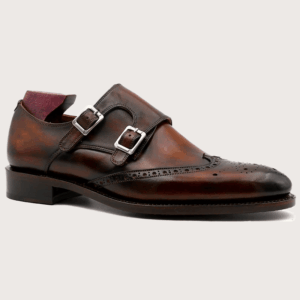 HOMME Latina - Round Toe Brogue Calfskin Monk Strap