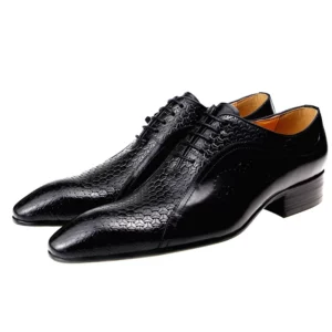 Homme Avellino – Brogue Oxford in Black Textured Calfskin Leather