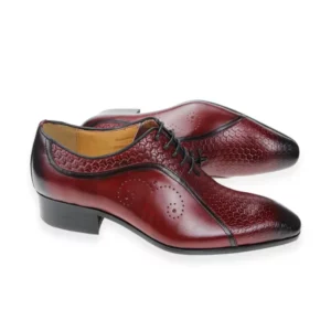 Homme Avellino – Brogue Oxford in Red Textured Calfskin Leather
