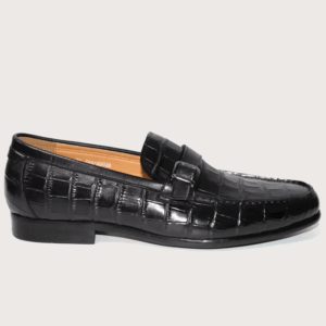 Homme Viterbo – Crocodile Embossed Penny Loafer in Black Calfskin Leather
