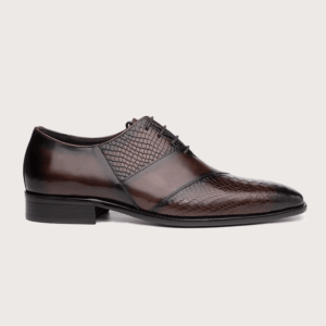 Homme Brindisi – Two-Tone Oxford in Coffee Brown & Black Reptile Embossed Calfskin Leather