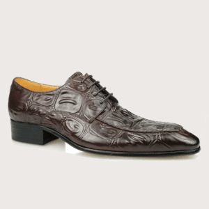 Homme Crotone – Crocodile Print Derby in Dark Brown Calfskin Leather