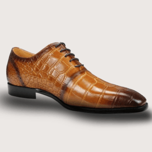 Homme Foggia – Crocodile Embossed Brogue Oxford in Brown Calfskin Leather