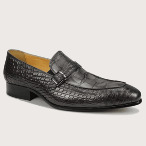 Homme Ragusa – Crocodile Print Loafer in Charcoal Grey Calfskin Leather