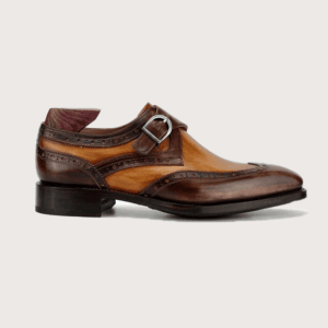 Homme Carrara Goodyear Welted Brogue Monk Strap - Burnished Brown Calfskin Leather