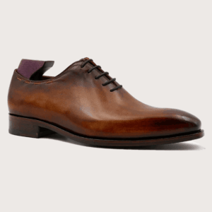 HOMME Lecco Handcrafted Whole Cut Oxford - Premium Full-Grain Calf Leather, Polished Brown Finish