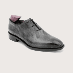 Homme Pordenone Handcrafted Carved Whole Cut Oxford - Square Toe, Gray Full-Grain Calf Leather