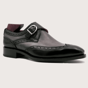 Homme Gorizia Handcrafted Double Monk Straps - Square Toe, Patina Gray & Black Calf Leather
