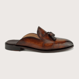 Homme Biella - Classic Polished Leather Mules In Brown Calfskin