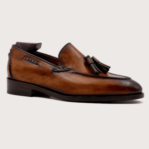 Homme Pavia Handcrafted Tassel Loafer - Blake Stitch, Patina Brown Calfskin
