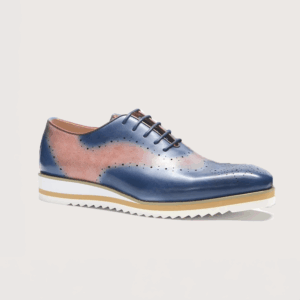 Homme Udine – Duotone Brogue Oxford Sneaker in Blue & Brown Calfskin Leather