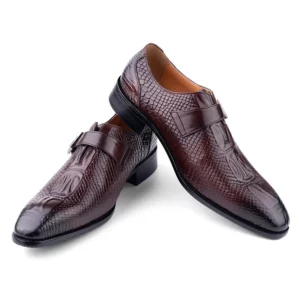 Homme Parma – Crocodile Embossed Monk Strap Loafer in Brown Calfskin Leather
