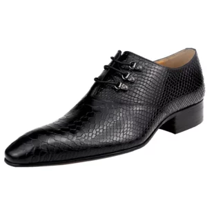 Homme Reggio Emilia – Snake Print Oxford in Black Calfskin Leather