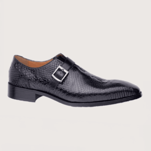 Homme Parma – Crocodile Embossed Monk Strap Loafer in Black Calfskin Leather