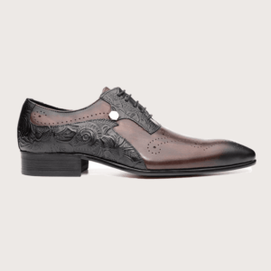 Homme Livorno – Two-Tone Carved Brogue Oxford in Brown & Black Calfskin Leather