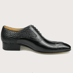 Homme Cagliari – Wingtip Brogue Oxford in Black Crocodile Embossed Leather