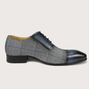 Homme Catanzaro – Two-Tone Oxford in Black & Grey Patterned Leather & Fabric