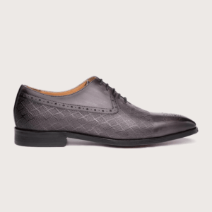 Homme Mantova – Textured Brogue Oxford in Charcoal Grey Calfskin Leather