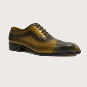 Homme Bergamo – Burnished Brogue Oxford in Tan Calfskin Leather