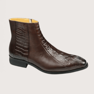 Homme Cantù – Crocodile Embossed Ankle Boot in Brown Calfskin Leather