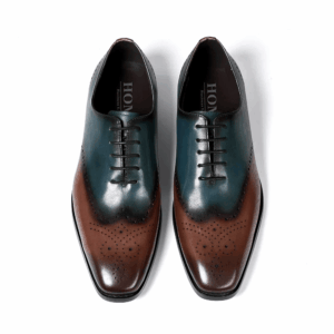 Homme Carpi Two-Tone Wingtip Brogue Oxford – Teal Calfskin Leather