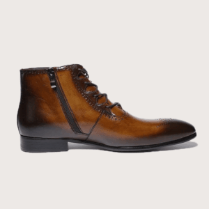 Homme Salerno – Burnished Brogue Ankle Boot in Brown Calfskin Leather