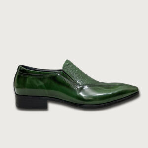 Homme Crotone – Green Pointed Toe Loafers with Crocodile Pattern