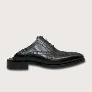 Homme Ercolano – Black Classic Leather Brogue Mules for Men