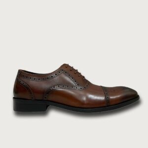 Homme Bisceglie – Brown Elegant Cap Toe Semi Brogue Oxford Shoes