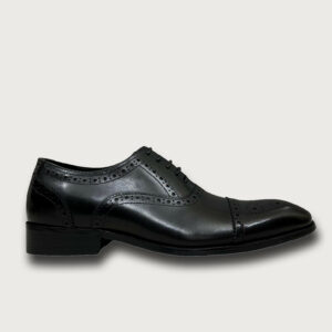 Homme Bisceglie – Black Elegant Cap Toe Semi Brogue Oxford Shoes
