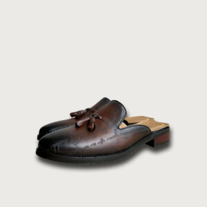 Homme Catania - Classic Polished Leather Mules In Brown Calfskin