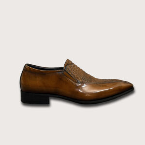 Homme Crotone – Brown Pointed Toe Loafers with Crocodile Pattern