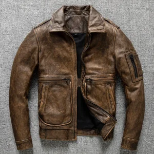 Homme Gagliano – Handmade Distressed Leather Aviator Jacket AD-ORD34