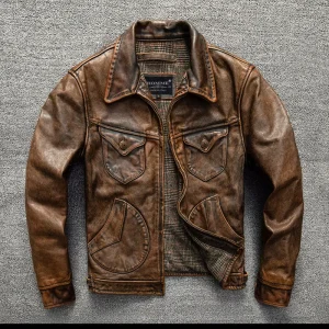 Homme Opi – Handmade Distressed Check-Lined Leather Field Jacket AD-ORD38