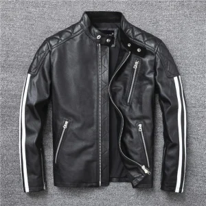 Homme Scoppito – Handmade Double-Stripe Racer Leather Jacket AD-ORD33