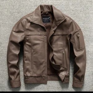 Homme Rapino – Handmade Taupe Minimalist Leather Bomber Jacket AD-ORD40