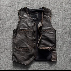 Homme Fano – Handmade Distressed Waxed Leather Western Vest AD-ORD36