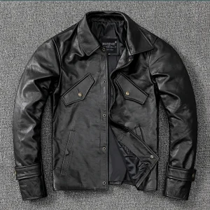 Homme Archi – Handmade Black Double-Pocket Leather Trucker Jacket AD-ORD39